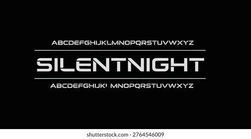 A visually striking typography design featuring the prominent display of 'SILENTNIGHT' in a bold, modern font on a black background, accompanied by alphabet letters in a sleek and metallic finish, showcasing a perfect blend of style, elegance, and sophistication.