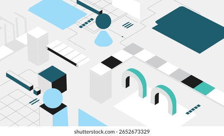 A visually striking vector design featuring a dynamic interplay of geometric shapes, lines, and vibrant colors. The composition combines modern aesthetics with abstract elements
