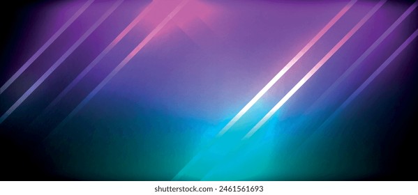 Un fondo visualmente impresionante con líneas de color púrpura, magenta y azul eléctrico con un efecto de destello de lente. Perfecto para entretenimiento, imágenes y patrones artísticos inspirados en el espacio