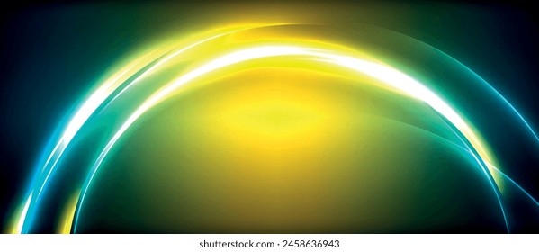 A visually stunning electric blue and neon yellow glowing circle on a dark background, creating a mesmerizing visual effect lighting pattern reminiscent of liquid and gas properties