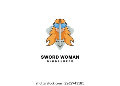 The visually stunning Sword women mascot logo design is expertly crafted