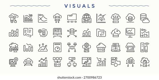 Conjunto de ícones visuais. Coleção de ícones minimalistas de auditoria. Ícones do site. Conjunto de ícones da linha do documento. Vetor de traçado editável.