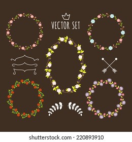 Vitage flowers vector design elements. Retro floral set for wedding invitations or other design.