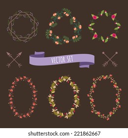 Vitage flowers vector design elements. Retro floral set for wedding invitations or other design. 