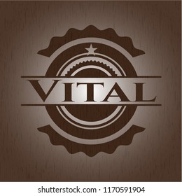 Vital badge with wood background