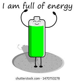 Vital energy. Human energy is at full charge. Green battery charge.