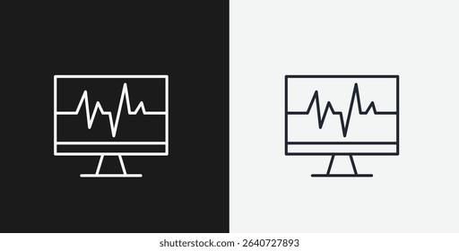 Vital Sign Monitor or ECG Displaying Heartbeat on Black and White Backgrounds, Representing Medical Health, White Outline Icon