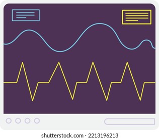 Vital Sign Monitoring Icon. Electronic Display With Patient Heart Rate Isolated On White Background