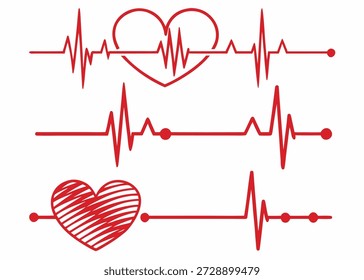 Vitalparameter: Eine stilisierte Darstellung von drei roten Herzrhythmen, die Leben und Gesundheit symbolisieren, mit den grafischen Elementen, die das Wesen der Kardiologie und des Wohlbefindens betonen.