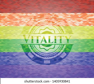 Vitality emblem on mosaic background with the colors of the LGBT flag