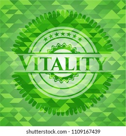 Vitality green emblem. Mosaic background