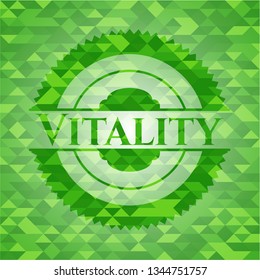 Vitality green emblem with mosaic ecological style background