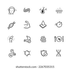 Vitality icon set for human-improving products. The outline icons are well scalable and editable. Contrasting elements are good for different backgrounds. EPS10.	