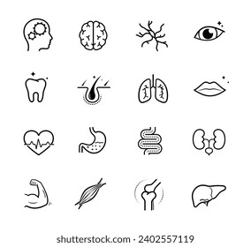 Vitality icon set for human-improving products. The outline icons are well scalable and editable. Ready for your design. EPS10.	