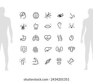 Vitality icon set for human-improving products. The outline icons are well scalable and editable. Ready for your design. EPS10.	