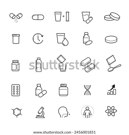 Vitality icon set for human-improving products, sport nutrition. The outline icons are well scalable and editable. Contrasting elements are good for different backgrounds. EPS10.