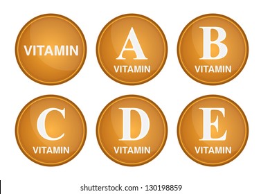 Vitamin A, B, C, D and E. Healthy life concept. Vector illustration