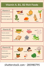 Vitamin B1 B2 Rich Foods Set Stock Vector (Royalty Free) 285980795 ...