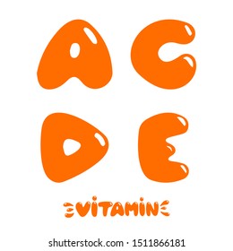 Vitamin A, C, D, E letter hand drawn set. Medical symbol, icon.