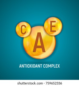 Icono De Vitamina A, C, E. Complejo antioxidante. Ilustración de vectores EPS10