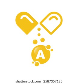 Vitamin A, gold shining pill, capsule, icon. 