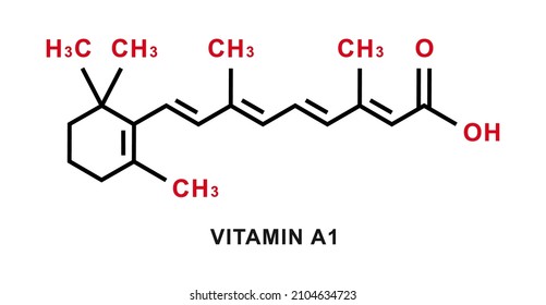 Vitamin A1 chemical formula. Vitamin A1 chemical molecular structure. Vector illustration