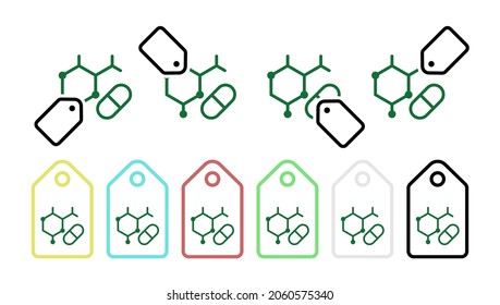 Vitamin, amino acids green vector icon in tag set illustration for ui and ux, website or mobile application