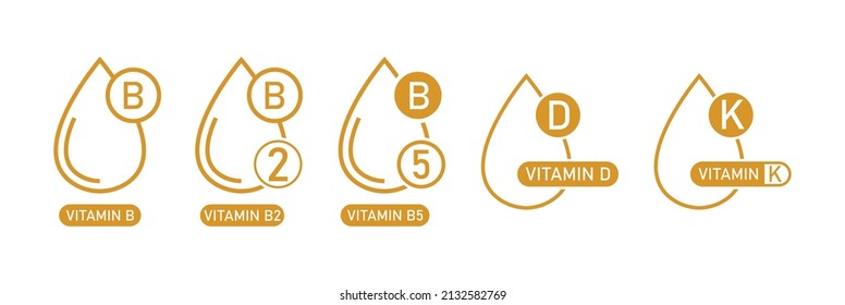vitamin b, vitamin b2, b5, vitamin d and vitamin k icon, logo set vector illustration 