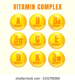 Vitamin A B B6 B12 C E D K And Q10 Complex Icons Set 