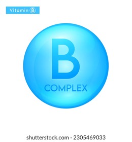 Vitamin B blue icon 3D. Essential multivitamin supplement. Beauty nutrition skincare. Pill capsule vitamins complex. For cosmetic product design. Medical concept. Vector.