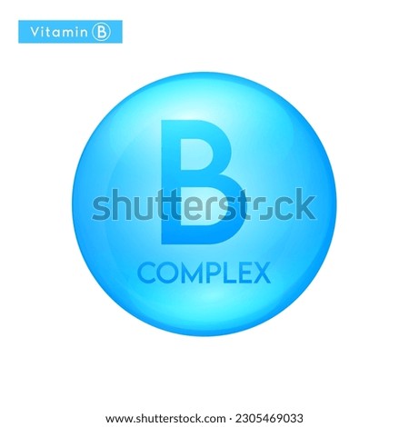 Vitamin B blue icon 3D. Essential multivitamin supplement. Beauty nutrition skincare. Pill capsule vitamins complex. For cosmetic product design. Medical concept. Vector.