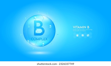 Vitamin B blue solution. Innovation repair maintain bright skin care anti aging. Vitamins complex and collagen serum. For medical beauty treatment nutrition cosmetic design. Vector.