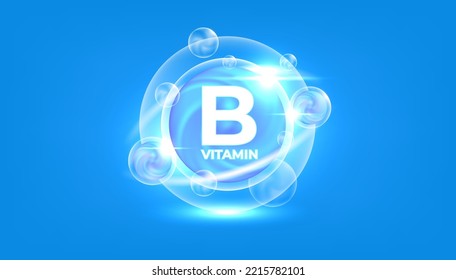 Domo azul y translúcido de la vitamina B. Colágeno complejo de vitaminas. Tratamiento de belleza nutrición diseño de cuidado de la piel. Conceptos médicos y científicos. vector