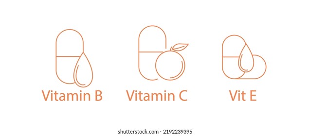 vitamin b, vitamin c, vitamin e icons vector illustration 