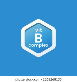 Vitamin b complex label vector or vitamin b complex icon vector isolated on blue background. Vitamin b complex illustration vector for product packaging design. Best Vitamin b complex Vector Isolated.