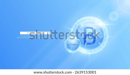 Vitamin B complex serum blue. For design skin care products beauty treatment. Medical scientific concepts. Vector EPS10.