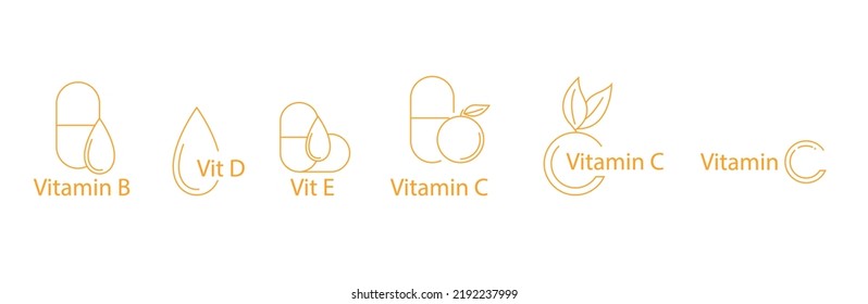 vitamin b, vitamin d, vitamin e, vitamin c icon set vector illustration 