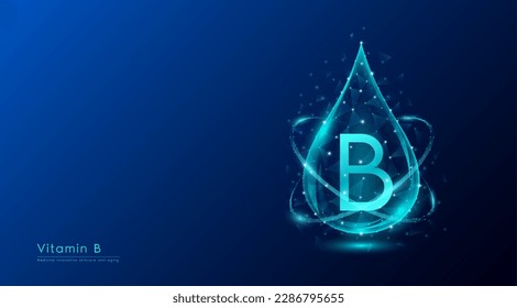 La vitamina B baja el polo azul bajo. La ciencia de la medicina innovadora. Multivitaminas complejo colágeno suplementario skincare anti envejecimiento. Diseño de banner de nutrición de cosméticos. Vector.