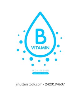 Vitamin B dropper icon blue with surrounding bubble collagen isolated on white background. Form simple line for designing medical beauty products. Symbol for use on advertising media. Vector.