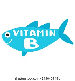 Vitamin B. Fish. Hand drawn vector illustration on white background.