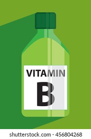 Vitamin B flat design icon Vitamin bottle recipient.