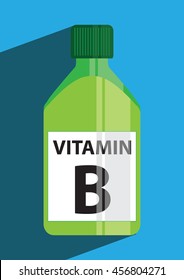 Vitamin B flat design icon Vitamin bottle recipient.