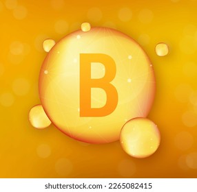 Vitamin B gold shining icon. Ascorbic acid. Vector stock illustration