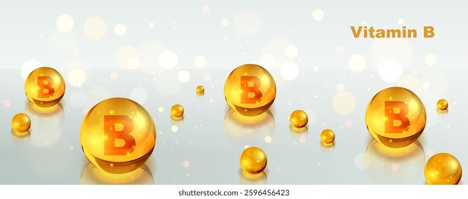 Vitamin B gold shining icon. Shining golden substance drop
