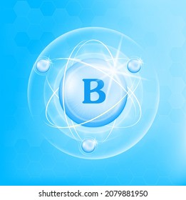 Vitamin B icon structure light blue substance. Drug business concept. Medicine health symbol of thiamine. 3D Vector Illustration. Vitamin complex with chemical formula. Personal care, beauty concept. 