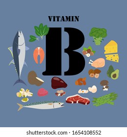 Vitamin B illustration on the blue background. Vector illustration