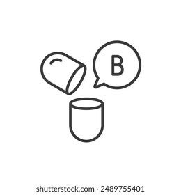 Vitamin B Pille Kapsel lineare Ikone, Nahrungsergänzungsmittel, Gesundheitskonzept, Pharmaindustrie, isolierte lineare Vektorillustration