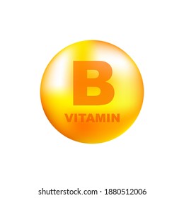 Vitamin B with realistic drop on gray background. Particles of vitamins in the middle. Vector illustration.