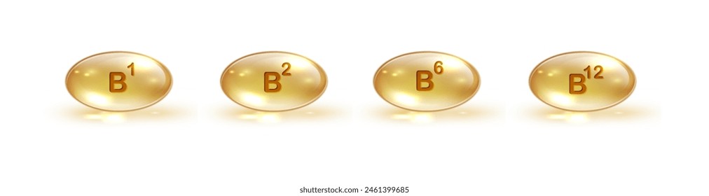 Conjunto de vitamina B de gota realista. Vector de vitaminas B esenciales aislado