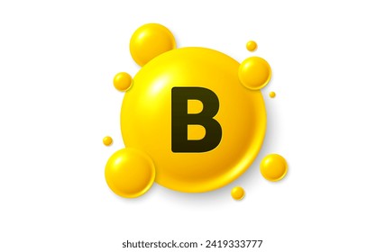 Symbol für Vitamin B glänzende Pilzkapseln. Schimmernder goldener Stofftropfen. Med Anzeigen. Medizinische Ernährung für die Gesundheit. Pharmacy-Präparate zur Gesundheitsversorgung. Vitamin B-Medizin. Vektorgrafik.